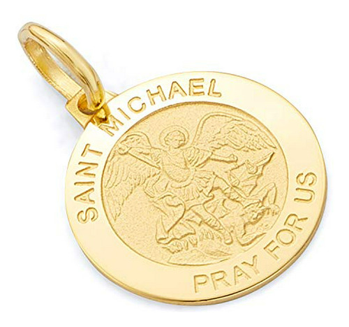 Colgante De Medalla De San Miguel En Oro Amarillo O Blanco D