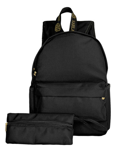 Morral Mochila Unisex Casual Mediano Karla Chacon Owen Color Negro Diseño De La Tela Liso