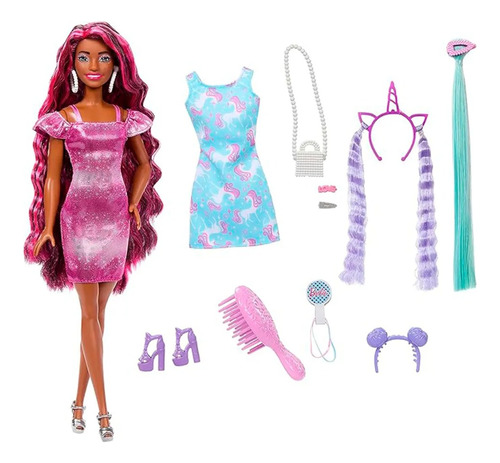 Muñeca Barbie Mattel Totally Hair Neon Morena Hkt95 