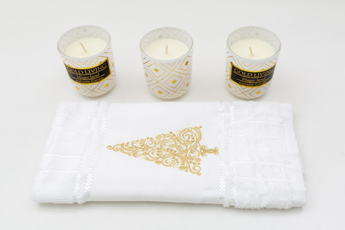 Imagem 4 de 9 de Kit Presente Natal Velas Decorativas Toalha Lavabo Bordada
