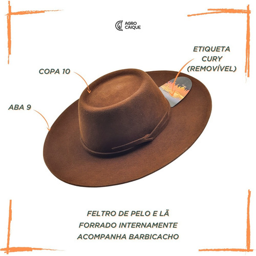 Chapéu Gaúcho Campeiro Cury Estilo Maidana Pelo E Lã Marrom