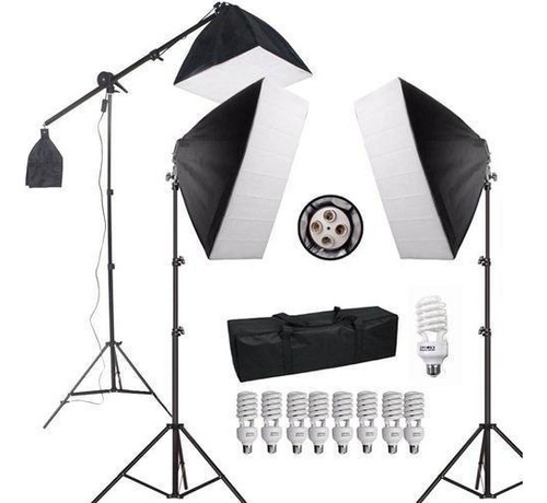 Kit Iluminação Estudio Eros 3 Greika Softbox Tripe Girafa