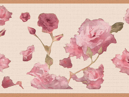 Diseño Retro Borde Pared Flor Floreciente Rosa Floral 4,57 X