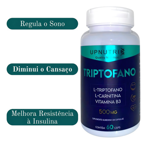 Triptofano 500mg C/ L-carnitina E Vitamina B3 - 60 Cápsulas Sabor Sem Sabor