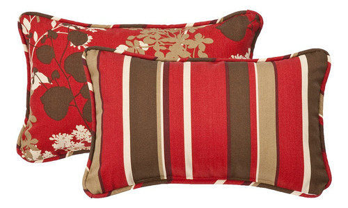 Almohada Reversible Rayas Florales Felpa 11.5x18.5 Marrón/ro