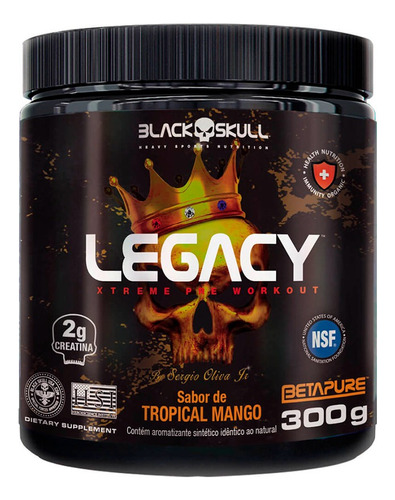 Pré Treino Legacy Extreme Workout, 300 g, Black Skull Usa Sabor Tropical Mango