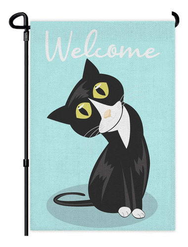 Libro: Bandera De Jardín Hosnye Black Cat Welcome, 12 X 18 P