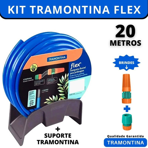 Mangueira Quintal Tramontinaflex Azul 20 Metros Com Suporte