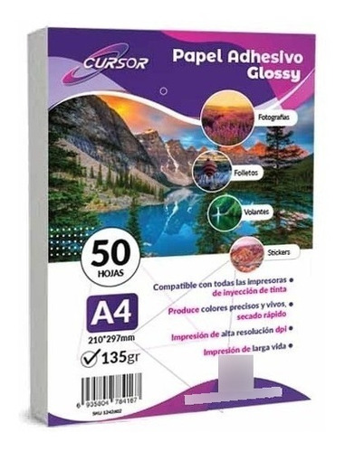 Papel Fotográfico Cursor 135gr Adhesivo Pack 100 Uni