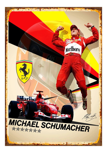 1 Cartel Metalico Estampado Michael Schumacher Autos 40x28 