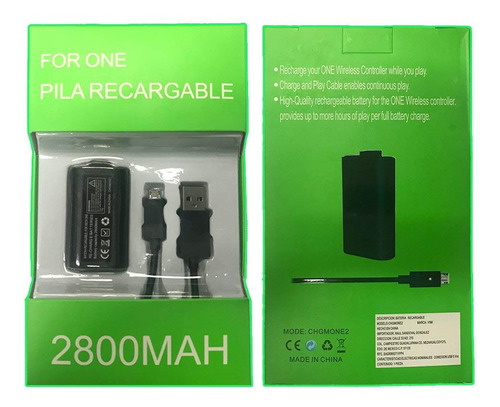 Imagen 1 de 6 de Kit De Carga Y Juega Para Control Xbox One Bateria 2800mah