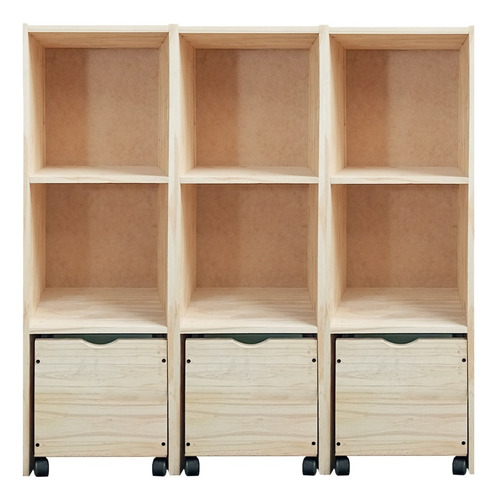 Combo 3 Baul Organizador Juguetero Cajon Ruedas 32x40x122 Color Natural