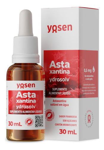 Suplemento Astaxantina Ydrosolv® Líquida Yosen 30ml Sabor Framboesa