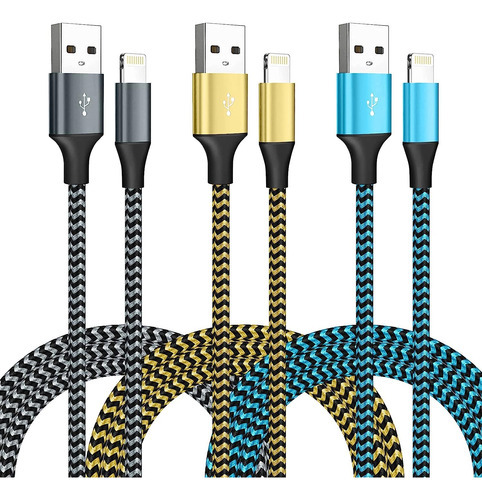 Cargador De iPhone 3 Pack Cable Lightning Usb De 6 Pies Carg