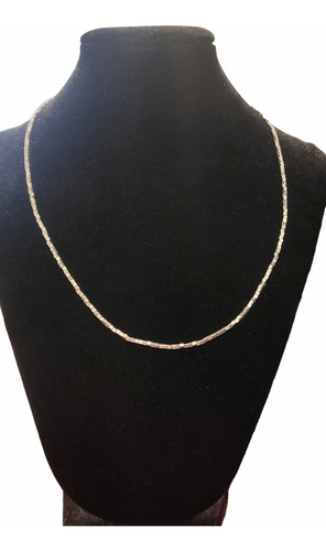 Collar Mostacillas Plata 40 Cm Broche Resorte Con Alargue 