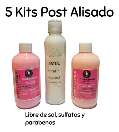 5 Kits Post Alisado Shampoo, Acondicionador Y Keratina 