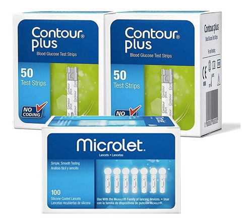 Contour Plus Paquete 100 Tiras Y 100 Lancetas P Glucometro