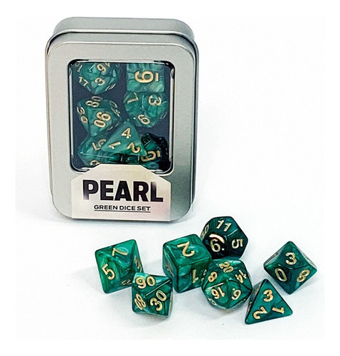 Kit Dados Rpg Set Perolado 7 Dado Case Dice Dnd Buro Cor Verde