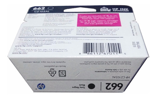 Cartucho Tinta Hp 662 Negro Cz103al Original 1515 3545 4646