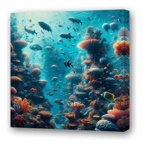 Cuadro 45x45cm Mundo Submarino Exotico Mar Oceano Roca