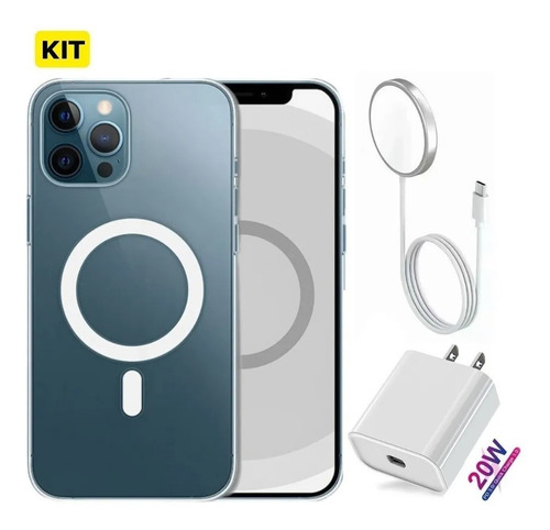 Imagen 2 de 10 de Kit Funda Magsafe + Cargador Inalambrico + Cubo Para iPhone