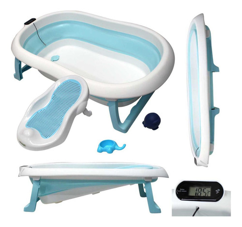 Banheira Premium Baby Bebê Flexível Termômetro Redutor Azul