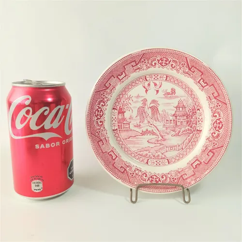 Hermoso Juego De Platos De Postre En Loza Willow Color Rosa. (Usado)
