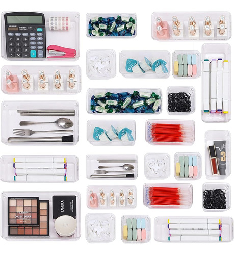 ~? Cq Acrílico 25 Pcs Clear Drawer Organizers Set, 4 Tamaños