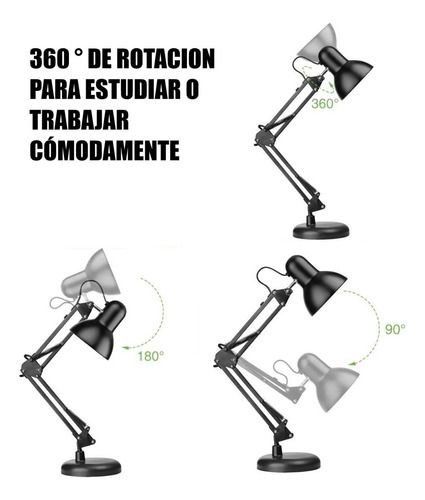 Lampara De Mesa Escritorio Brazo Flexible Metal Color De La Pantalla Negra