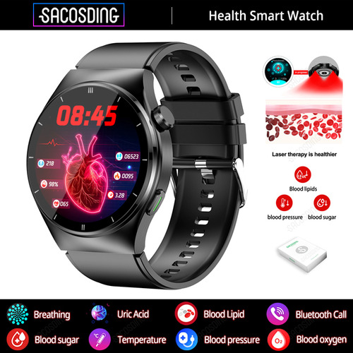 Médico Reloj Inteligente Hombres Smart Watch Glucemia Color Del Bisel Black Silicona