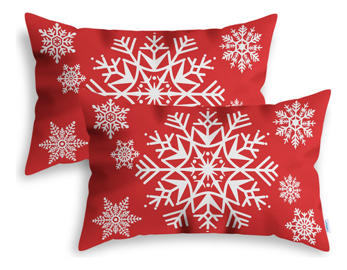 Fundas De Cojin Navideñas Rojas Copos Nieve Blancos 30x50cm