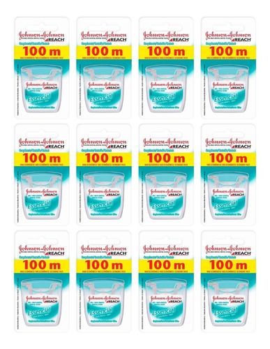 Johnson Reach Essencial Kit X12 Hilo Dental Sabor Menta 100m