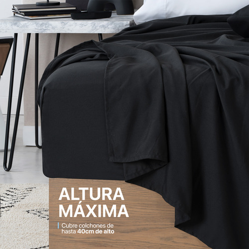 Juego Sábanas Individual + 2 Fundas Almohada Esquimal Negro Y Blanco Liso