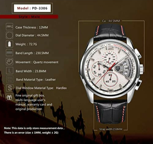 Relógio Pagani Design Branco E Vermelho Pulseira Couro Preto