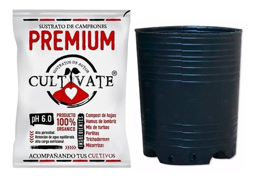 Sustrato Cultivate Premium 80lt Con Maceta 75 Litros Soplada