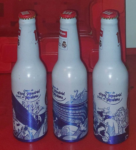 Botella Aluminio Cerveza Mahou X 3 Full Real Madrid (Usado)
