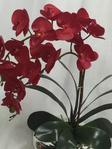 Arranjo C/2 Orquídeas Silicone Artificiais Vermelhas + Vaso | Parcelamento  sem juros