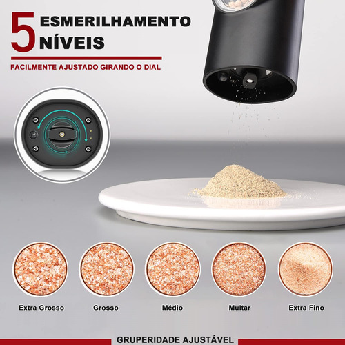 Moedor Elétrico Sal Grosso Pimenta Temperou Usb Recarregável