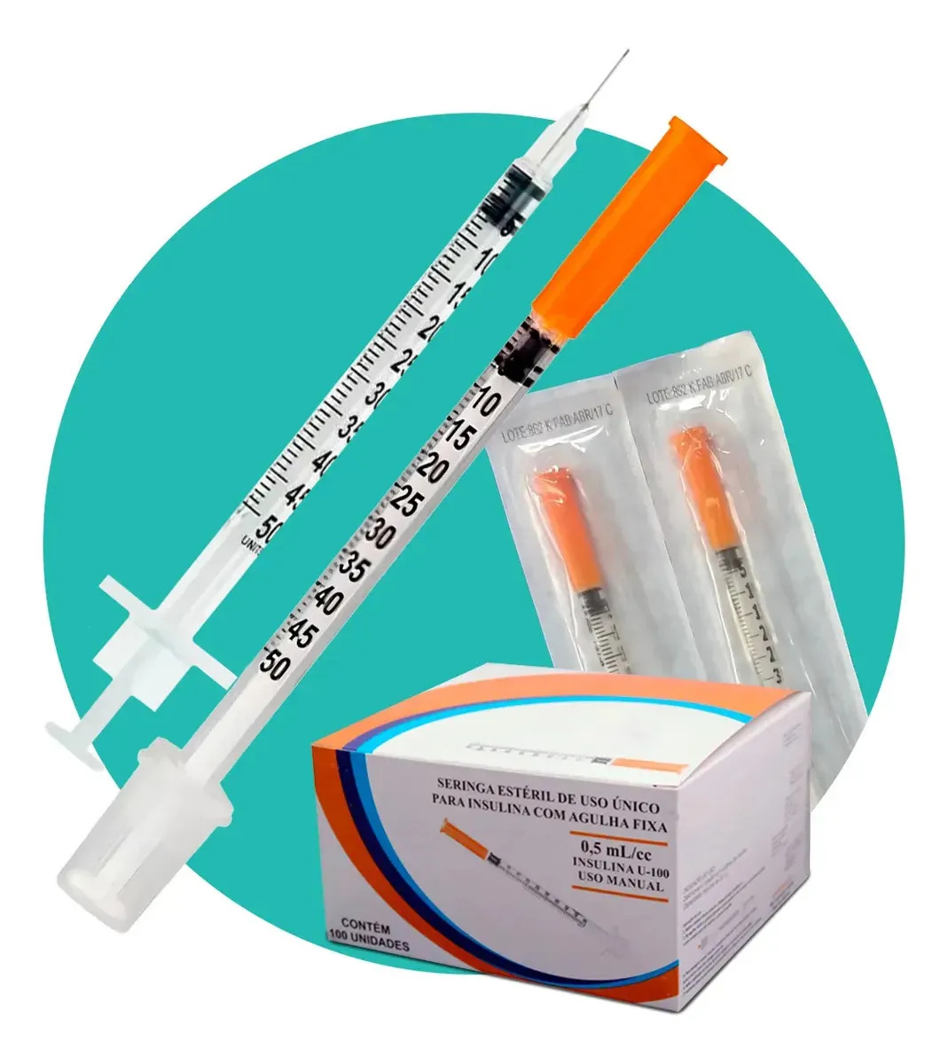 Seringa Insulina Sr 0.5ml 6 X 0.25mm Agulha Fixa 100 Unidade Capacidade 0.5 Ml