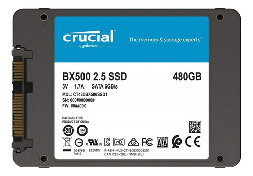 Imagen 3 de 5 de Disco Estado Solido Ssd 480gb Crucial Bx500 + Cables Sata