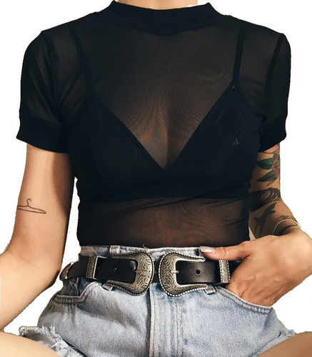 Crop Top Transparente Crop Top Malla Sexy Dama Moda Topsito 