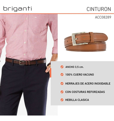 Cinturon Vestir Negro Hombre Cuero Briganti Traje - Acc08289 Talle 115