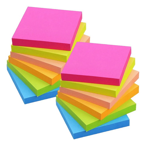 Bloco Sticky Notes Color Neon Memo Tip 1200 H 7,6 X 7,6 Cm