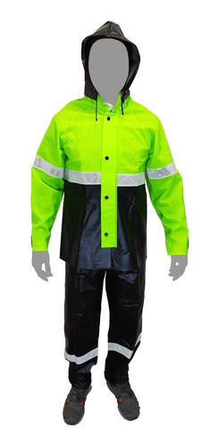 Imagen 2 de 10 de Impermeable Verde Para Motociclista C/reflejantes Impermexa