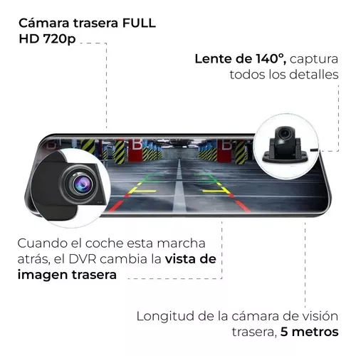 Espejo Retrovisor Doble Camara Reversa 9.6 Pulgadas Touch Hd