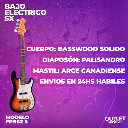 Sx Bajo 5 Cuerdas Sx Fpb-62 Cuerpo Solido Con Funda