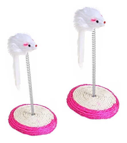 Imagem 1 de 2 de Brinquedo Para Gato Com Mola E Ratinho Rosa E Branco 2 Peças