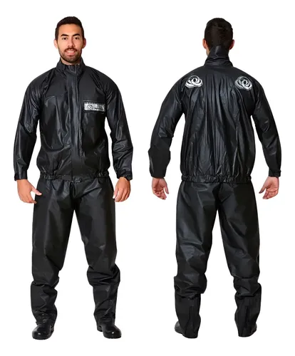 Conjunto De Pvc Preto Motoqueiro Para Chuva Blusão E Calça Tubarão Equipamentos