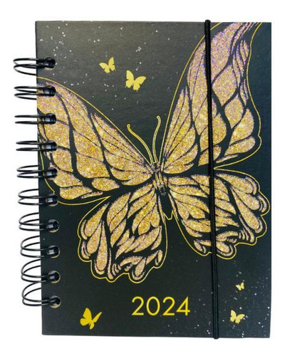 Carátula dura Diary 2024 con mariposas pequeñas, 11,2 x 15 FWB