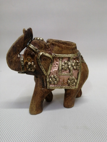 Elefante Hindu Antiguo En Madera Cedro Bronce Y Cobre